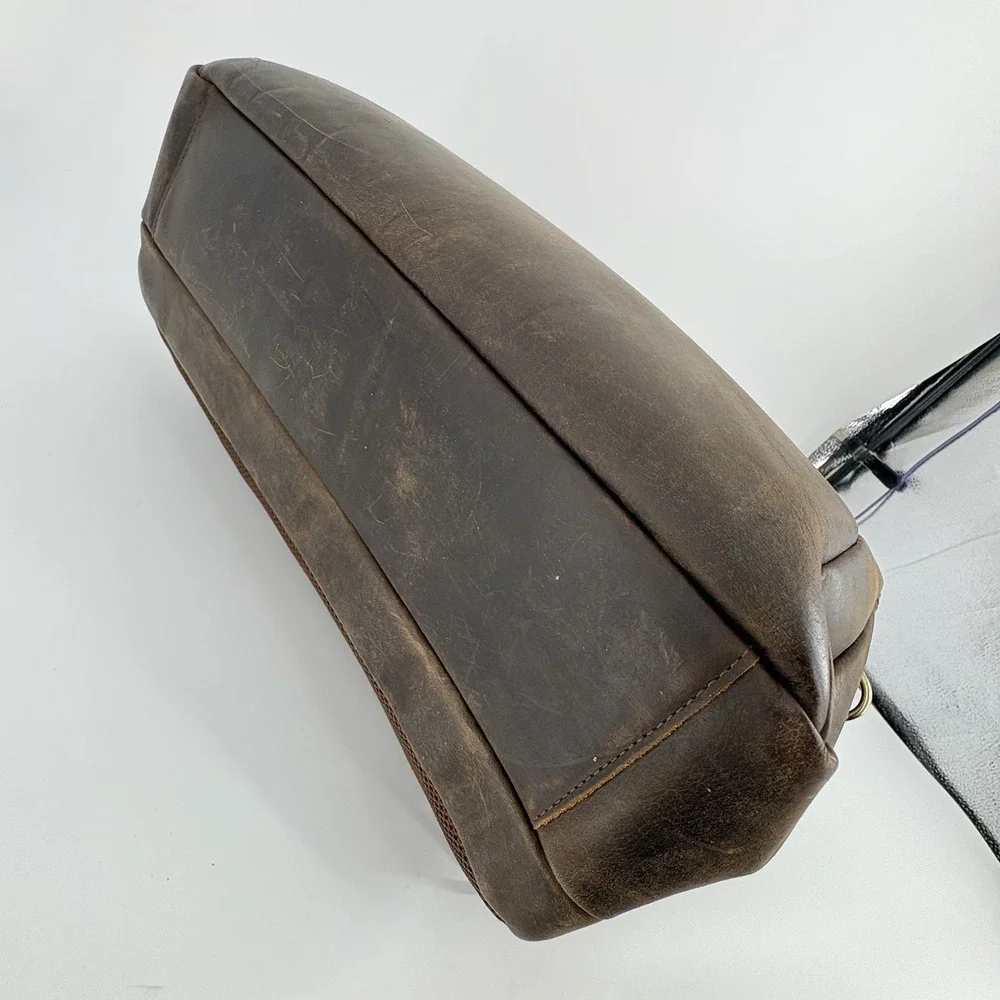 TIDING Genuine Leather Briefcase Brown Backpack Convertible